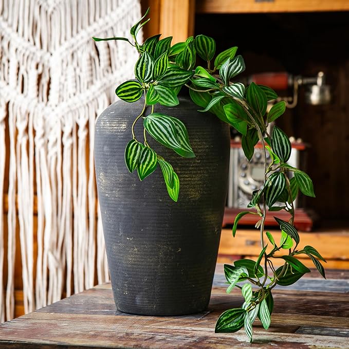 11 Inch Tall Large Ceramic Rustic Flower Vase for Home Office Decor, Boho Farmhouse Living Room Coffee Table Kitchen Bedroom Bathroom Wall Decor Aesthetic, Vintage House Shelf Decor -Bronze