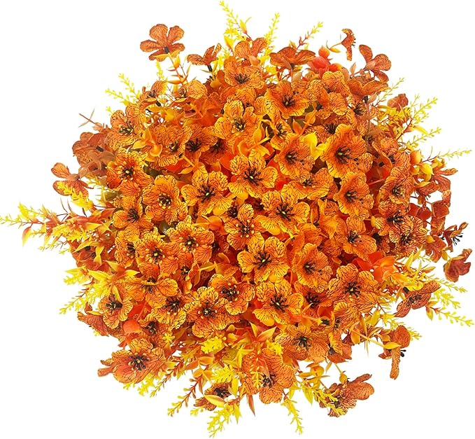 Artificial Faux Fall Mums Flowers Outdoor Decoration,16 Bundles Fake Silk Colorful Daisy Eucalyptus Realistic UV Resistant Plants for Outside Home Planter Porch Patio Yard Decor