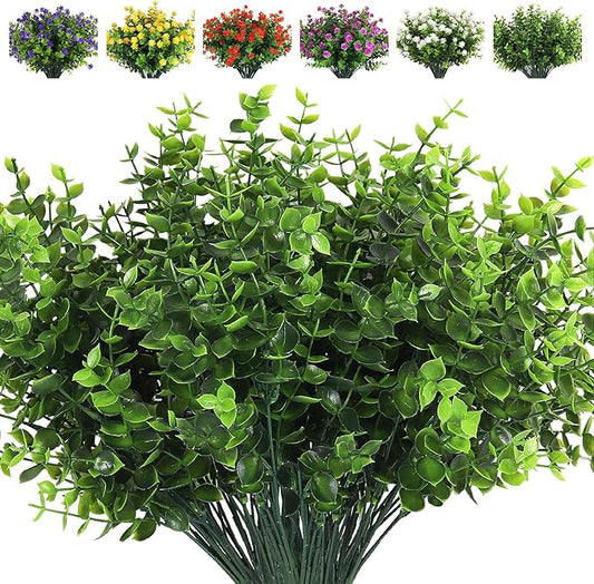 RECUTMS 8 Bundles Artificial Eucalyptus Artificial Grasses Fake Greenery Boxwood Stems Fake Plants and Greenery Springs for Farmhouse,Home,Garden,Office,Patio,Wedding and Indoor Outdoor(Eucalyptus)
