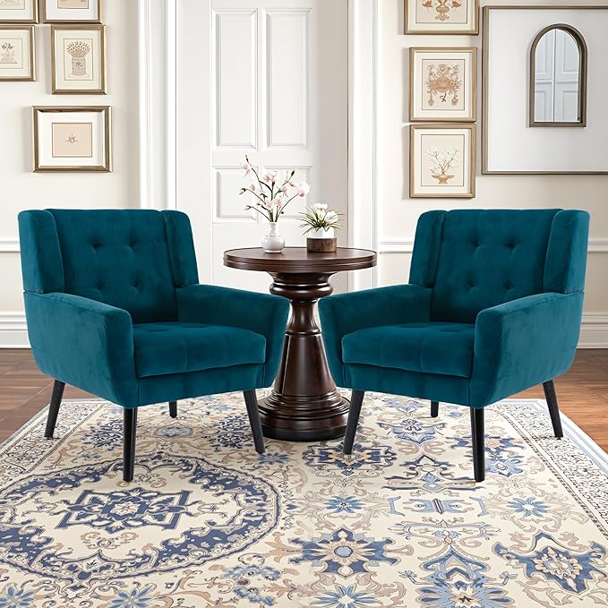 NicBex Accent Chair Set of 2, Modern Chair for Living Room Upholstered Foam Filled Living Room Chairs with Metal Legs Velvet Cozy Lounge Armchair for Living Room Bedroom,Teal