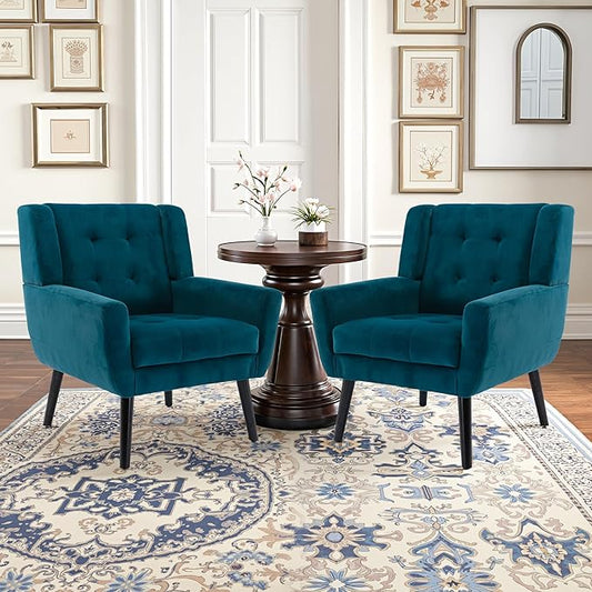 NicBex Accent Chair Set of 2, Modern Chair for Living Room Upholstered Foam Filled Living Room Chairs with Metal Legs Velvet Cozy Lounge Armchair for Living Room Bedroom,Teal