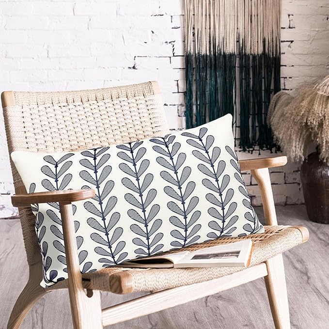 Decorative Throw Pillow Covers Set of 2 Blue Pillow Covers 12x20 Inch Throw Pillow Cover Linen Pillowcase Modern Boho Farmhouse Outdoor Pillow Covers for Couch Sofa Bed Living Room