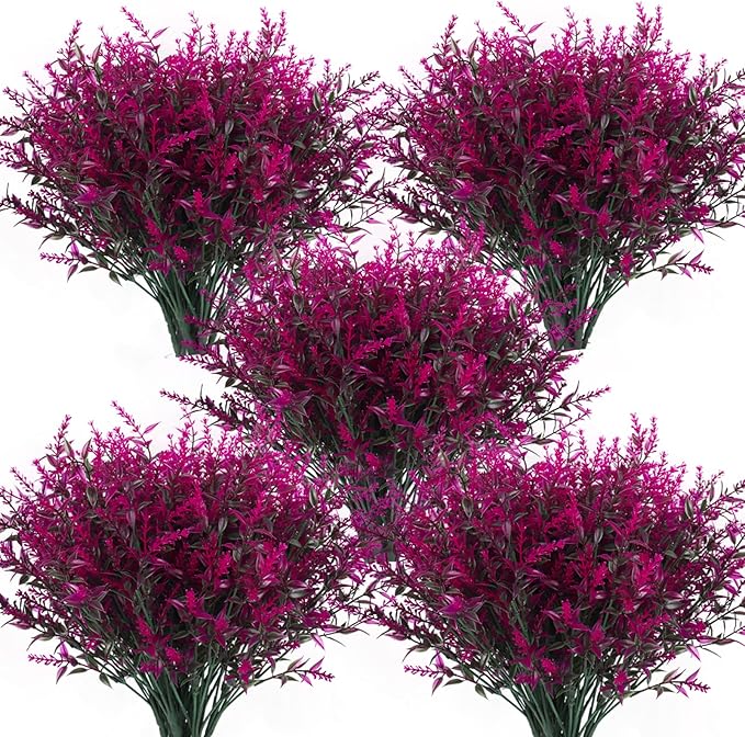 RECUTMS Artificial Faux Plants Flowers Outdoor Spring Decoration,Artificial Plants Outdoor Artificial Flowers for Outdoors UV Resistant for Outside Home Planter Porch Patio Window Yard Decor(Fuchsia)