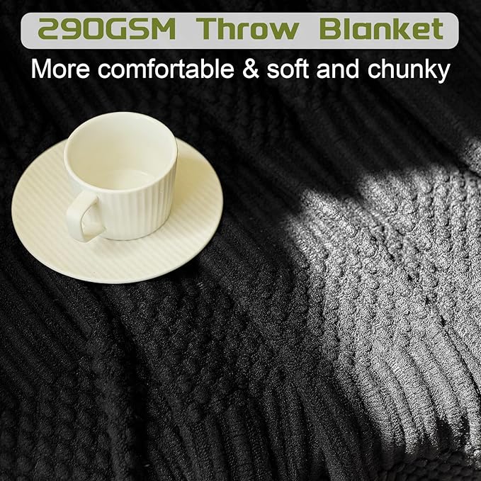 Blagic Knitted Throw Blanket for Couch, Bed and Sofa. Super Soft Blanket with Tassels, Black Throw Blanket, 60 x 80 Inches Lightweight & Cosy Home Decor