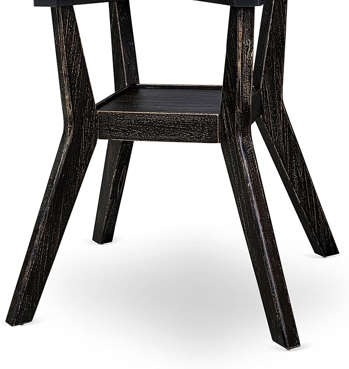 F58-11-TP - Kitchen Table with Acacia Wood Round Tabletop, Sand Blasted Black Finish