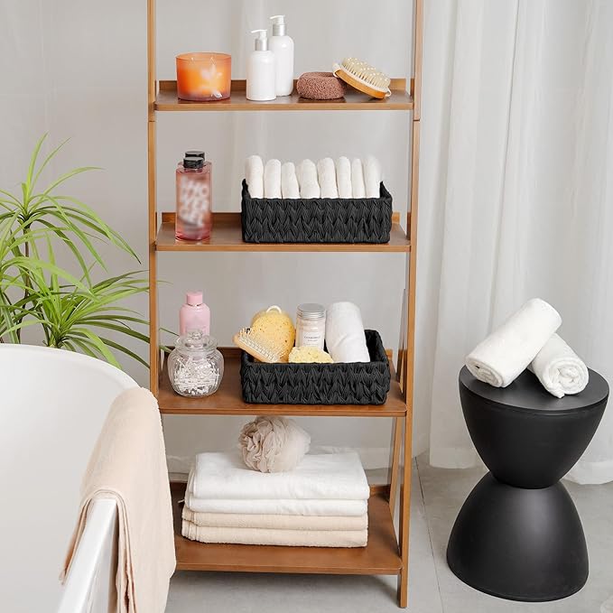 GRANNY SAYS Wicker Storage Basket, Decorative Woven Baskets for Storage, Waterproof Baskets Organizer, Wicker Basket for Organizing, 2-Pack, Black