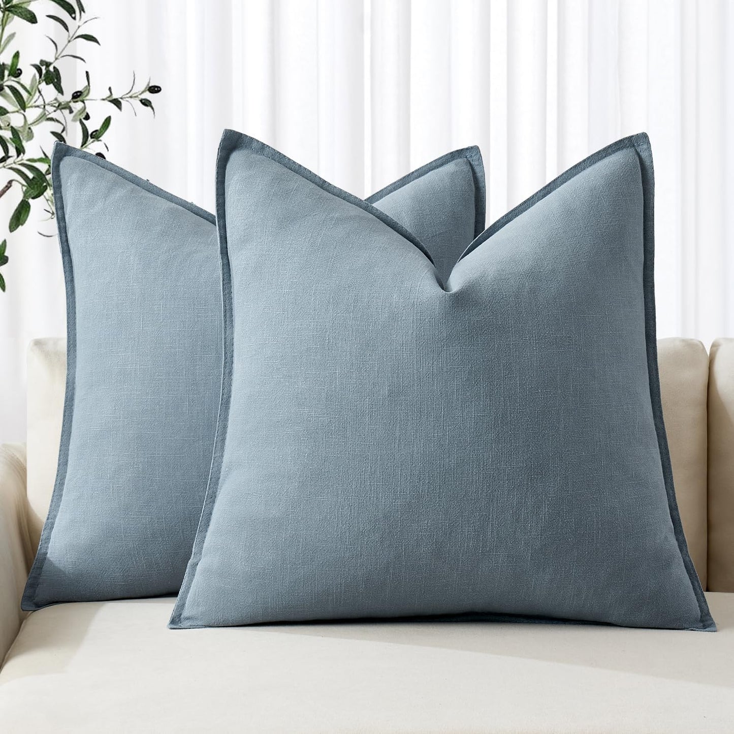 MIULEE Decorative Linen Pillow Covers 28x28 Inch Blue Grey Boho Farmhouse Neutral Couch Throw Pillows for Bed Pack of 2 Accent Modern Pillowcase Sofa Livingroom Home Decor