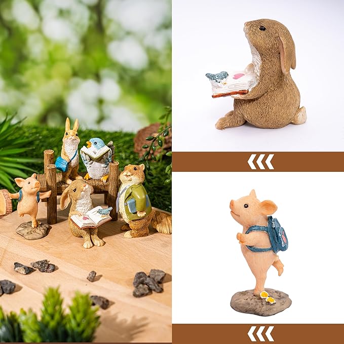 TZSSP 5 Pcs Miniatures Garden Fairies Kit Garden Accessories-Miniature Rabbits Squirrel Bird Pig Figurine for DIY Kit Ornaments,Micro Landscape Micro Landscape Terrarium Ornaments