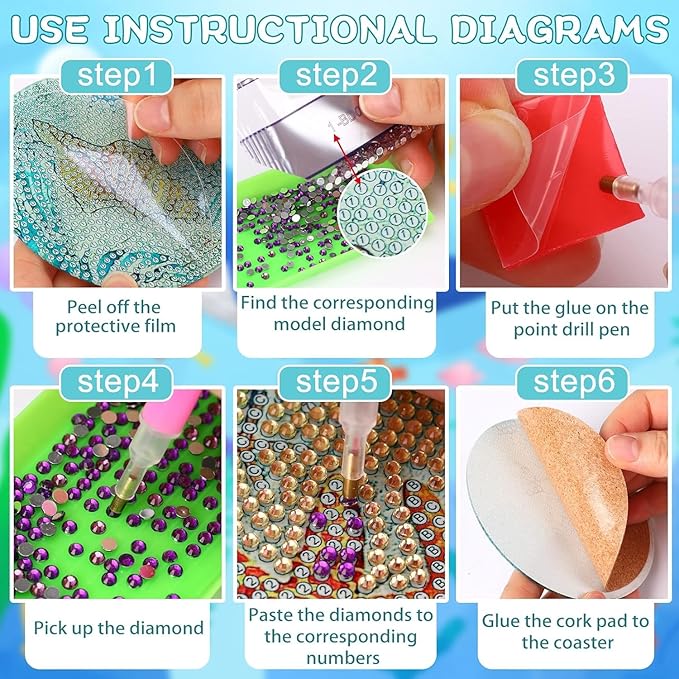 8 PCS Moon Diamond Art Coasters Kits, Diamond Painting Coasters with Holder Set of 8, DIY Drink Coasters Art Crafts Supplies for Adults Cup Mat for Home Decor House Warming Gifts Non-Slip 3.9inch