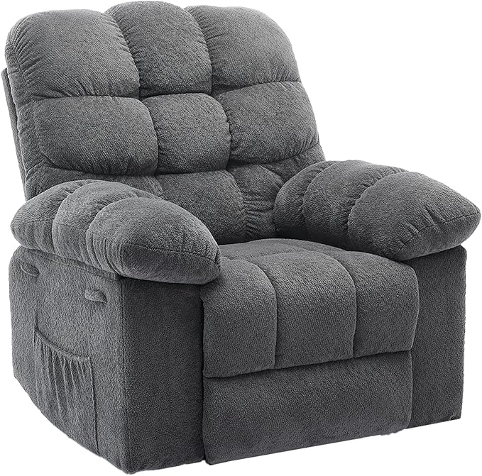 Oversized Rocker Recliner Chair for Adult, Ergonomic Nursery 150° Recliner Chair with Footrest,Extra Wide Manual Recliners,Upholstery Overstuffed Soft Rocking Sofa Chair,Grey