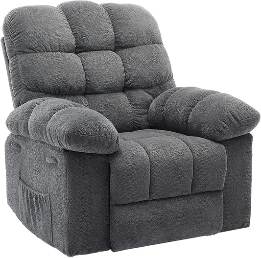 Oversized Rocker Recliner Chair for Adult, Ergonomic Nursery 150° Recliner Chair with Footrest,Extra Wide Manual Recliners,Upholstery Overstuffed Soft Rocking Sofa Chair,Grey