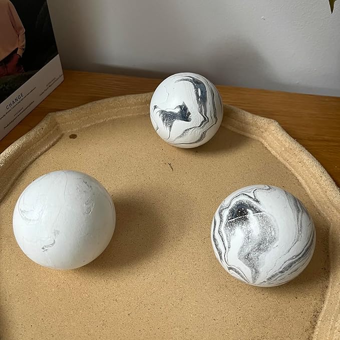 Set of 6 Decorative Orbs for Bowls and Vases - 2.6in Resin White Howlite Round Sphere Balls for Living, Dining Room Coffee Table Centerpiece Home Decor