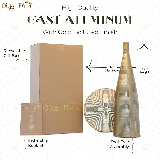 OBJET D'ART Small Round Gold End Tables, Luxor, 23'' Height, Vintage Metal Accent, Side, Pedestal, Coctail and Drink Tables for Living Room and Small Spaces