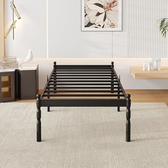 18 Inch Twin XL Metal Bed Frame with Mattress Slide Stopper, Twin XL Size Platform Bed Frames No Box Spring Needed, Heavy Duty Bedframe, Easy Assembly, Noise Free