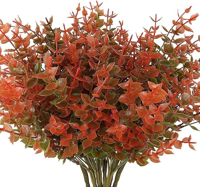 RECUTMS 8 Bundles Artificial Fall Flowers No Fade Faux Autumn Plants, Fake Indoor Outdoor Greenery Decorations for Thanksgiving Christmas Wedding Party Home Garden Fireplace Décor(Fall Eucalyptus)