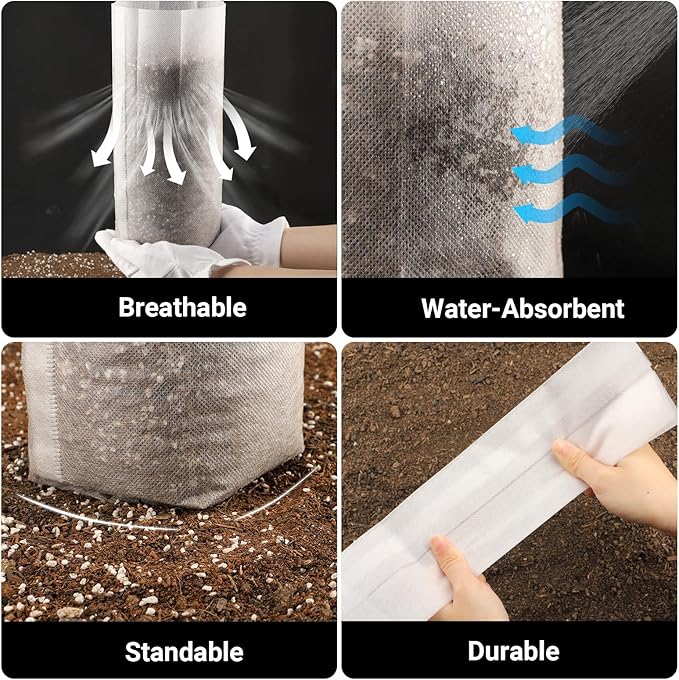 Nursing Growing Pouch, 200 PCS 7.8 x 13.7 Inches Breathable Non-Woven Plants Nursery Grow Bags, Aeration Fabric Seedling Pots Container for Vegetable, Flower, Plant Grow, White