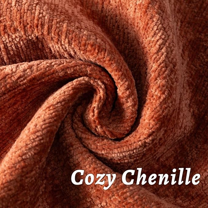 Burnt Orange Fall Decorative Throw Pillow Covers 20x20 Inch Set of 2 Cozy Soild Chenille Cushion Cases Soft Textured Square Couch Pillows Cover Boho Accent Farmhouse Pillowcases for Bed