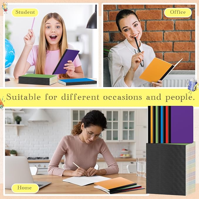 Handepo 100 Pack Composition Notebooks A5/A6 Ruled Lined Composition Kraft Notebooks Bulk Soft Cover Journals Travel Diary Memo for Students Classroom Office Supplies(A5,Stylish Color)