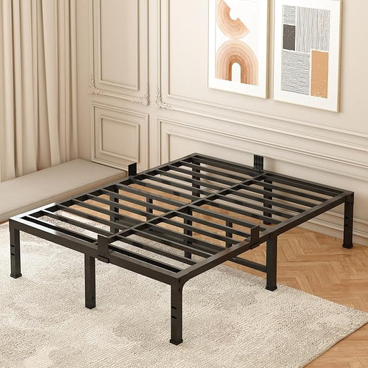 FUIOBYVV Queen Bed Frames, 16 Inch Heavy Duty Metal Platform Bed Frame Qwin Size Support Up to 3500 lbs, No Box Spring Needed, Headboard Compatible,Steel Slat Support, Noise Free, Easy Assembly