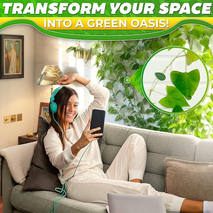 Plant Wall Clips - 60Pcs Money Plant Clips for Wall with 72Pcs Adhesive Stickers for Indoor Decoration, Invisible Design, Thick & Durable Plastic, Easy Installation for Vines & Cables Organization