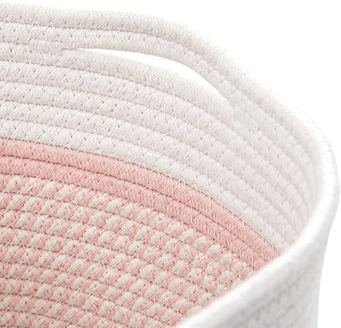 UBBCARE 3-Pack Woven Rope Shelf Baskets - 15x10x9in Decorative Storage Basket for Toys, Kids Playroom, Closet Organization & Cube Storage Organizer | Gift Basket Empty, Off White/Mixed Pink