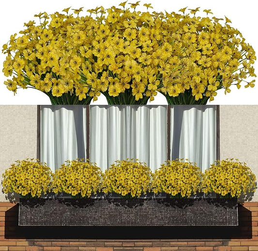 15 Bundles Artificial Flowers Fake Silk Flowers Outdoor UV Resistant Faux Flowers Plastic Fabric Greenery Plants for Hanging Planter Kitchen Home Office Garden Wedding Decoration（Yellow）