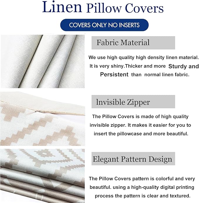 Decorative Throw Pillow Covers Set of 4 Light khaki Pillow Covers 20x20 inch Throw Pillows Linen Square Pillow Case,Farmhouse Modern Geometric Pillow Covers for Couch Sofa Outdoor Living room