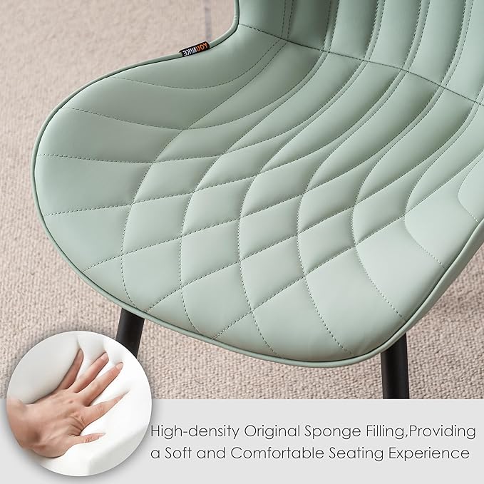 Kidol & Shellder Modern Dining Chairs Set of 2 Comfy Dining Room Chairs with Thick Cushions PU Leather Upholstered Kitchen Side Chairs with Metal Legs Mint-Green