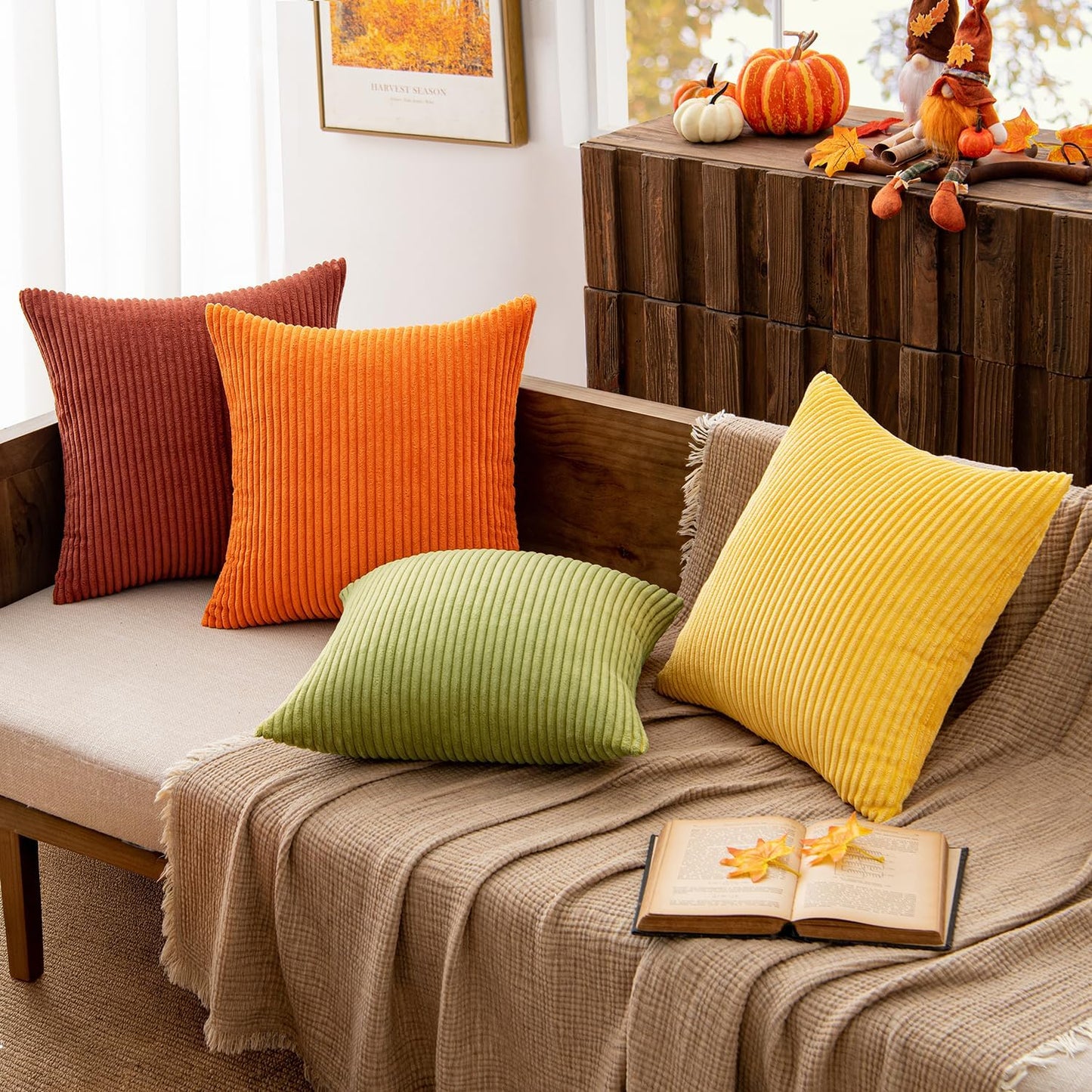 MIULEE Fall Decorative Throw Pillow Covers 18x18 Inch Set of 4, Vibrant Cushion Covers Vintage Retro Home Fall Decor Mix and Match Color Clash Design for Sofa Couch Bed Living Room Yellow Orange Rust