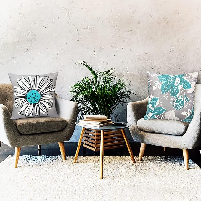 Decorative Throw Pillow Covers Set of 4 Teal Pillow Covers 20x20 inch inch Throw Pillow Cases Linen Square Pillow Case,Farmhouse Outdoor Modern Pillow Covers for Couch Sofa Living Room