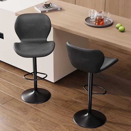 Nalupatio Swivel Bar Stools Set of 2,PU Leather Upholstered Barstools with Back & Footrest, Seat Adjustable Height 22.2-31IN Counter Height Bar Chairs for Bar Kitchen Island,Dark Grey