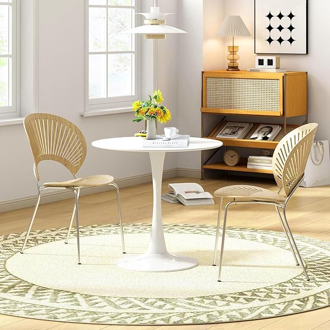 Round White Dining Table, 31.5" Tulip Table, Round Dining Table with Pedestal Base, White Dining Table for 1-4 Person, Mid-Century Leisure Table for Kitchen, Living Room, Restaurant, Cafe