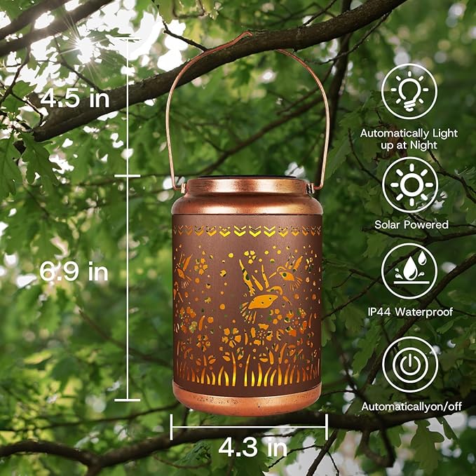 Solar Lanterns 0utdoor Waterproof, Outdoor Waterproof Hummingbird Garden Decorative Lights, Courtyard and Backyard Lights, Porch Metal Solar Decorations