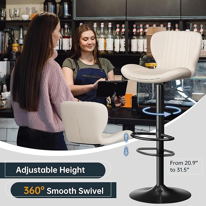 SUNLEI Swivel Bar Stools Set, Barstools Counter Height with Shell Shaped Backrest, Adjustable Moder Stools Pu Leather Bar Stools for Kitchen Counter, Island, Bar, Dining Room(White, Set of 6)