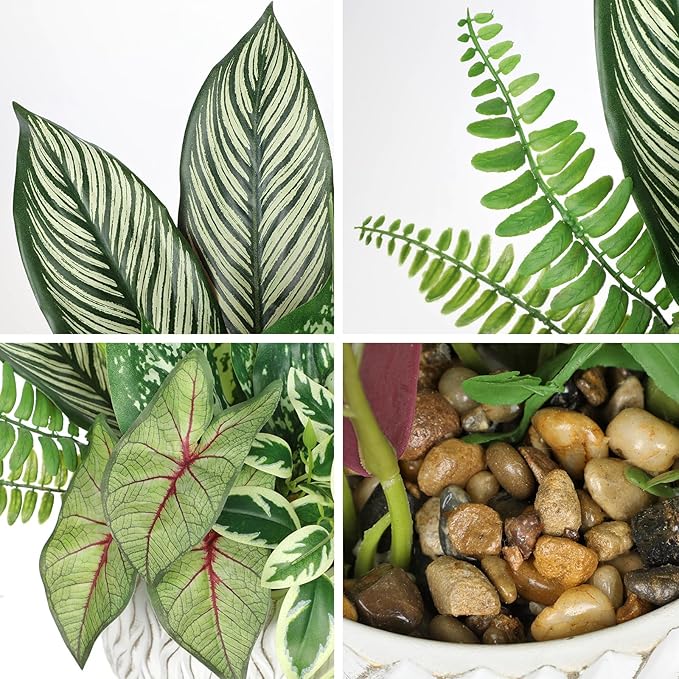 Fake Plants 12.9" Artificial Potted Plant Assorted Faux Plants in Pot Silk Plants Artificial Plants Indoor for Home Living Room Bedroom Bathroom Office Desk Table Centerpieces Shelf Greenery Decor