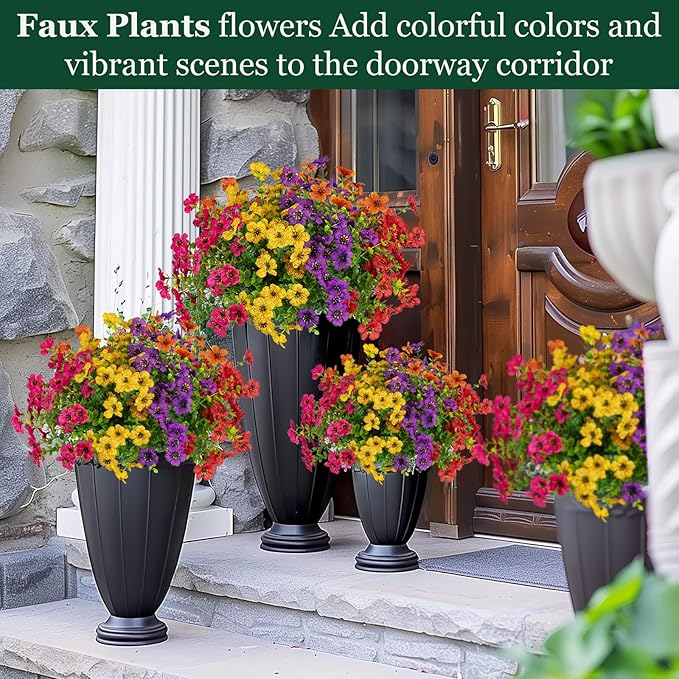 10 Bundles Artificial Faux Flowers for Outdoor,10Pcs Fake Flowers for Home Decor,Plastic Flowers Shrubs Lifelike Artificial Greenery Home Porch Stems Outside Decor(Mix)