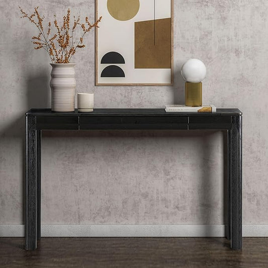 NTC Flow Modern Wooden Rectangle Console Table with Hidden Drawer – Waterproof & Heat Resistant, Burnt Black