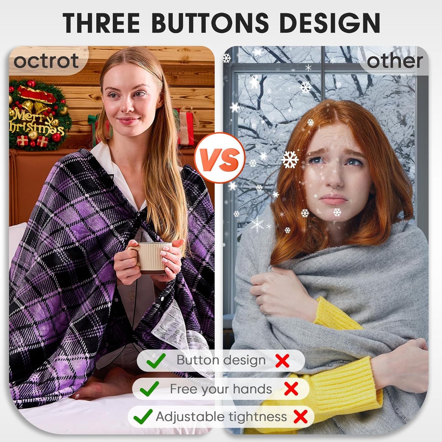 Heated Blanket Electric Full Size 72X84, Heating Throw with 10 Heating Levels & 8 Hours Auto Off, Checkered Plaid Sherpa Blanket Warmer for Adults, Fast Heat and Washable, ETL & FCC, in Purple