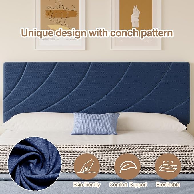 HOMBCK Queen Bed Frame with Adjustable Headboard, Bed Frame Queen Size with Linen Fabric Upholstered and Wooden Slats Support, No Box Spring Needed, Noise-Free, Easy Assembly, Blue