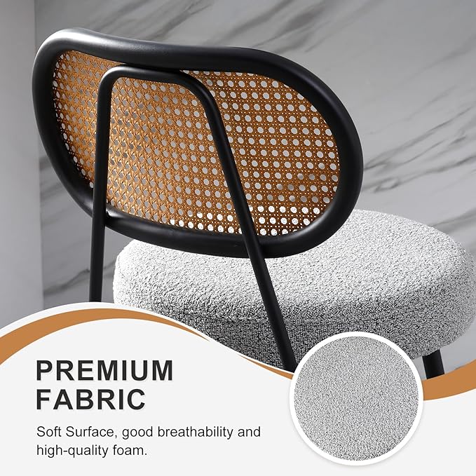 26" Rattan Barstools Set of 2, Counter Height Bar Chair with Black Metal Legs, Modern Armless Sherpa Pub Chair, Adjustable Feetpads Stools for Home Counter, Kitchen Dining Island, Cafe(Grey)