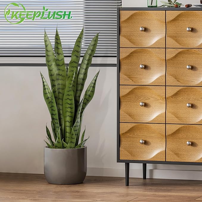 Artificial Snake Plant – 28in Faux Sansevieria Plants, Fake Floor Plant for Indoor Outdoor, Front Porch Patio Home Office Decor, Mother-in-Law’s Tongue, Green 1Pcs
