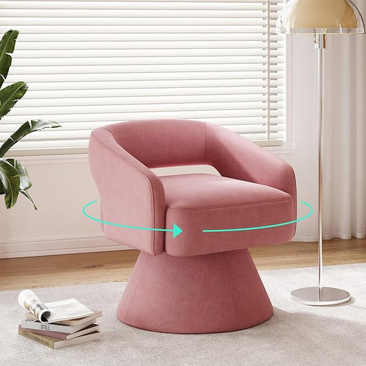 LINSY Swivel Accent Chair, Small Barrel Chair 360 Swivel Modern Armchair, Upholstered Reading Chair for Small Spaces Living Room, Vanity Chair for Bedroom, Pink