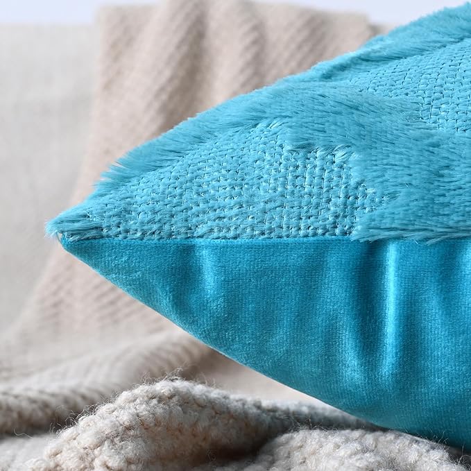 Set of 2 Soft Moroccan Throw Pillow Covers 22x22 Inch Plush Boho Decorative Pillow Cover Accent Cushion Case for Couch Sofa Bed, Teal