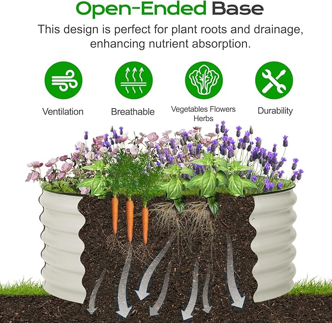 Aoodor 17" Tall 42" Metal Raised Garden Bed, Outdoor Planter Box and Raised Garden Kit for Vegetables, Flowers, Tomatoes Carrots and Herbs, Beige