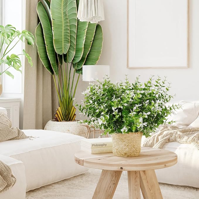 RECUTMS Artificial Faux Plants Flowers Outdoor Spring Decoration, 8 Bundles Artificial Flowers for Outdoors Realistic UV Resistant for Outside Home Planter Porch Patio Window Yard Decor(White)