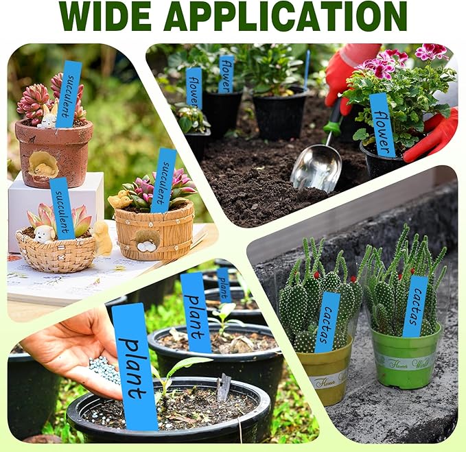 Plant Labels 200 Pcs Yuanling for Seeding Plastic Waterproof Plant Name Tags Garden Labels Marker Garden Pots Stakes for Outdoor Potted Plants Belt Permanent Marking Pen (Blue)