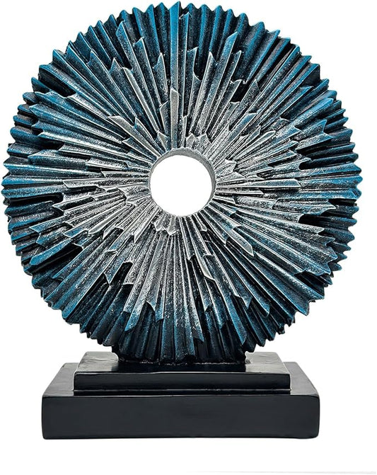 aboxoo Abstract Staute,Modern Decorative Home Decor,Office Desk Sculpture for Men,Creative Round Line Ornament for Bookshelf,Bedroom,Desktop,Dining Table(Blue Silver)