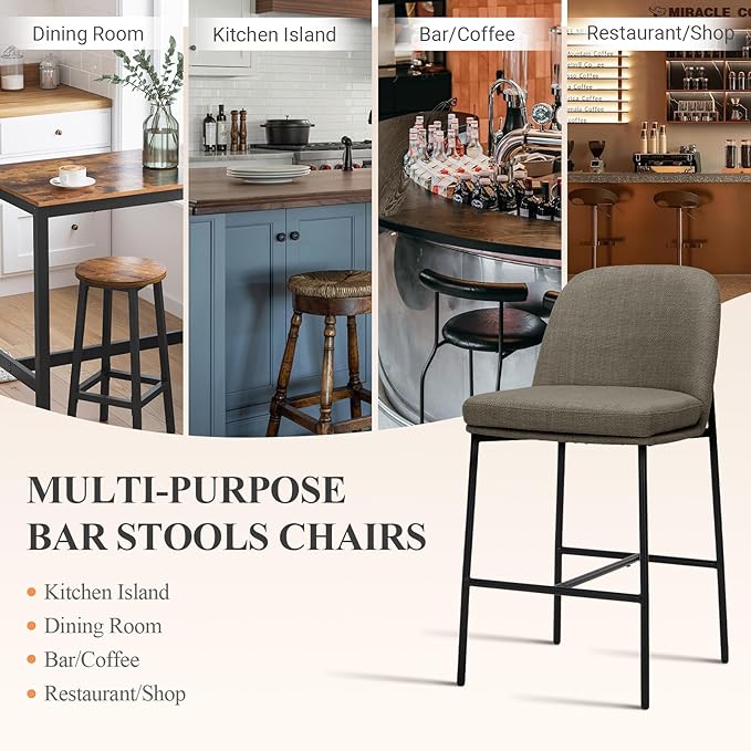 COLAMY Counter Height Bar Stools Set of 4, 25 Inch Modern Fabric Kitchen Island Stools with Back, Upholstered Counter Barstools Armless Bar Chairs with Metal Legs for Island Dining Room Bar,Brown