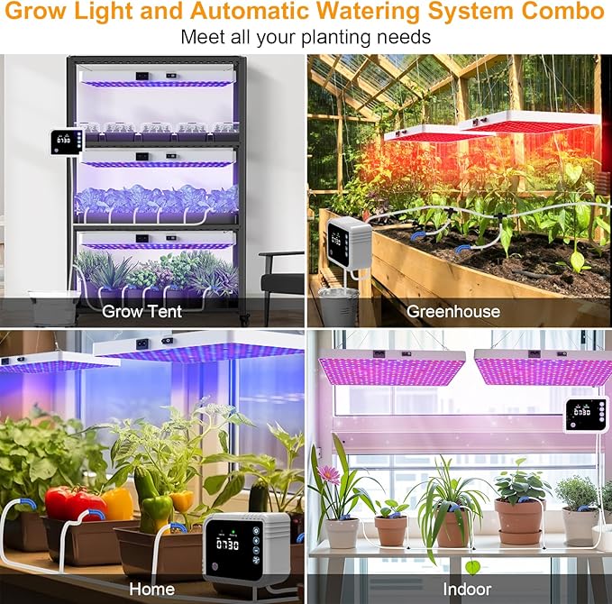 LED Grow Light with Automatic Watering System for Indoor Plants, Full Spectrum Plant Light with Remote Control, Stepless Dimmable Growing Lamps with 3 Lighting Modes for Seedlings Veg Bloom