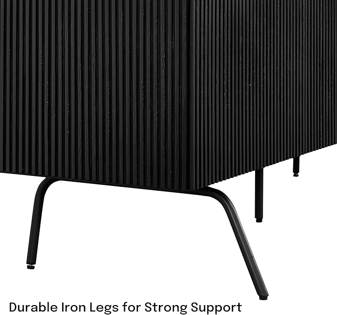 NTC Veil TV Stand with 3 Doors for TVs up to 60’’, Media Console with Vertical Groove Design and Metal Legs, Modern Entertainment Center for Living Room and Bedroom, Effortless Assembly, Burnt Black